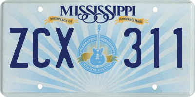MS license plate ZCX311
