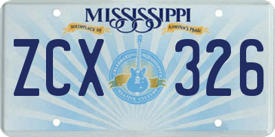 MS license plate ZCX326