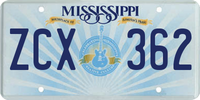 MS license plate ZCX362