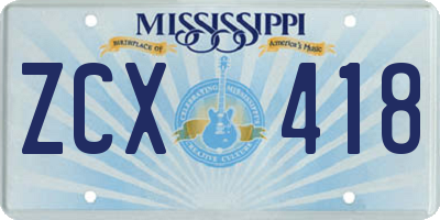 MS license plate ZCX418