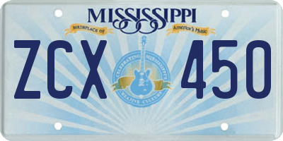 MS license plate ZCX450
