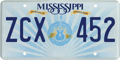 MS license plate ZCX452