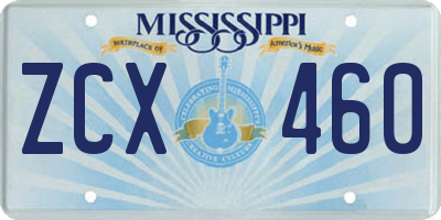 MS license plate ZCX460