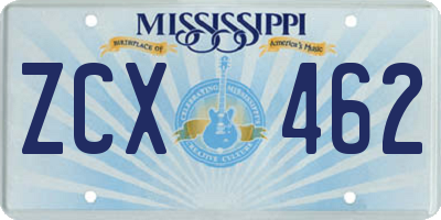 MS license plate ZCX462