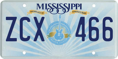 MS license plate ZCX466