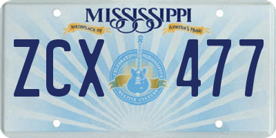 MS license plate ZCX477