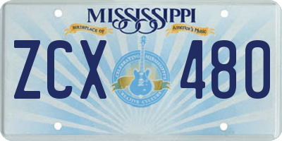 MS license plate ZCX480