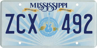 MS license plate ZCX492