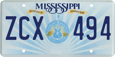 MS license plate ZCX494