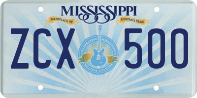 MS license plate ZCX500