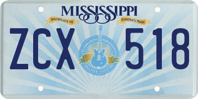 MS license plate ZCX518