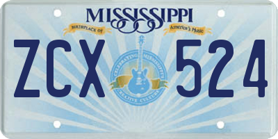 MS license plate ZCX524