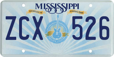 MS license plate ZCX526