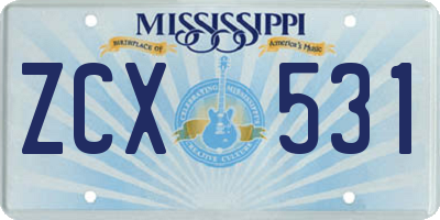 MS license plate ZCX531