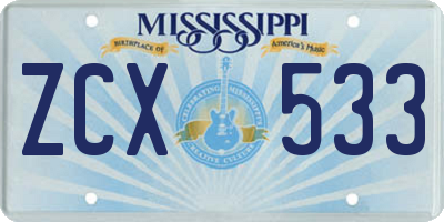 MS license plate ZCX533