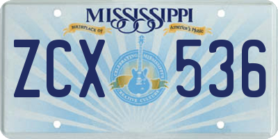 MS license plate ZCX536