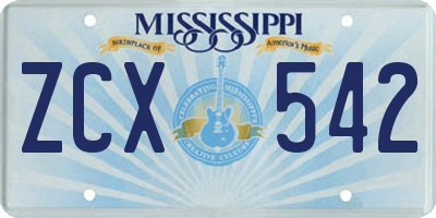 MS license plate ZCX542