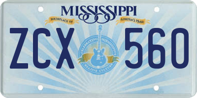 MS license plate ZCX560