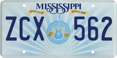 MS license plate ZCX562