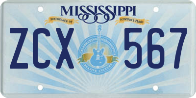 MS license plate ZCX567