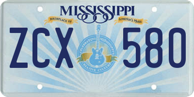 MS license plate ZCX580
