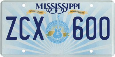 MS license plate ZCX600