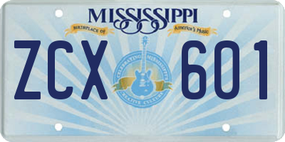 MS license plate ZCX601