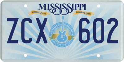 MS license plate ZCX602