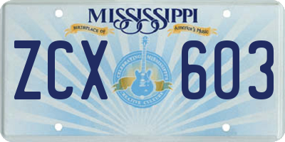 MS license plate ZCX603