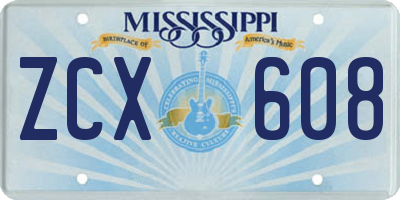 MS license plate ZCX608