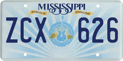 MS license plate ZCX626
