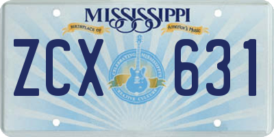 MS license plate ZCX631