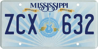 MS license plate ZCX632