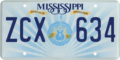 MS license plate ZCX634