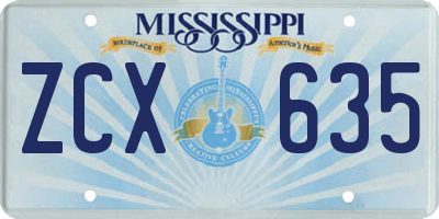MS license plate ZCX635