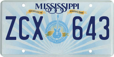 MS license plate ZCX643
