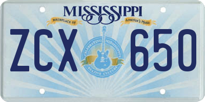 MS license plate ZCX650