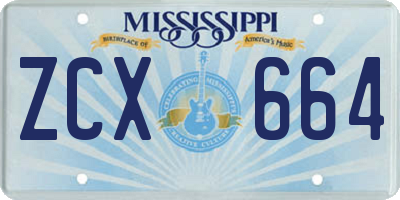 MS license plate ZCX664