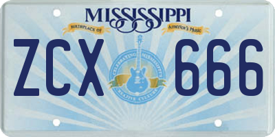 MS license plate ZCX666