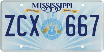 MS license plate ZCX667