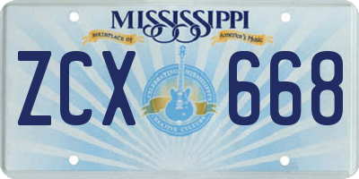 MS license plate ZCX668