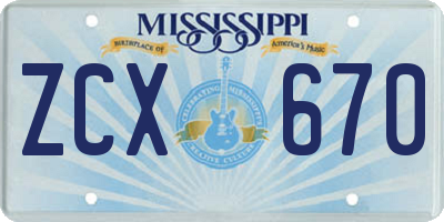 MS license plate ZCX670