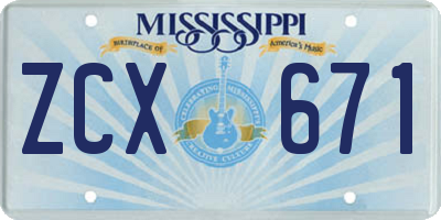 MS license plate ZCX671
