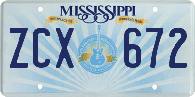 MS license plate ZCX672
