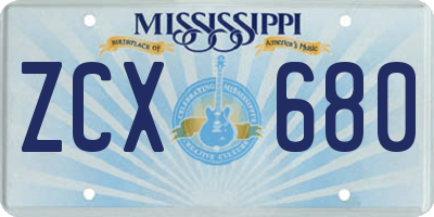 MS license plate ZCX680