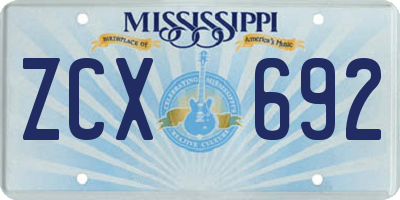 MS license plate ZCX692