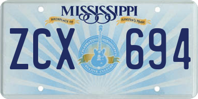 MS license plate ZCX694