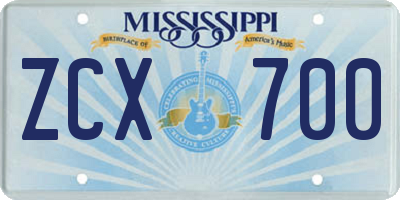 MS license plate ZCX700