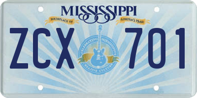 MS license plate ZCX701