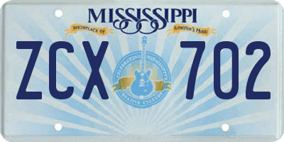MS license plate ZCX702